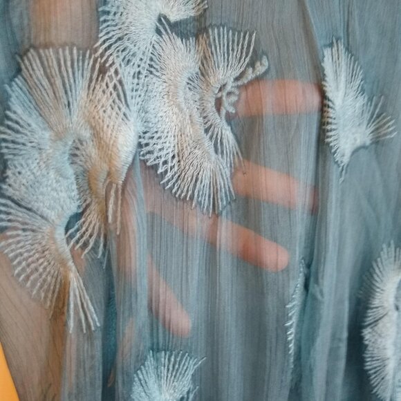 ZARA blue Elegant Sheer Embroidered Floral-Lace vneck dress NWOT - Picture 7 of 8